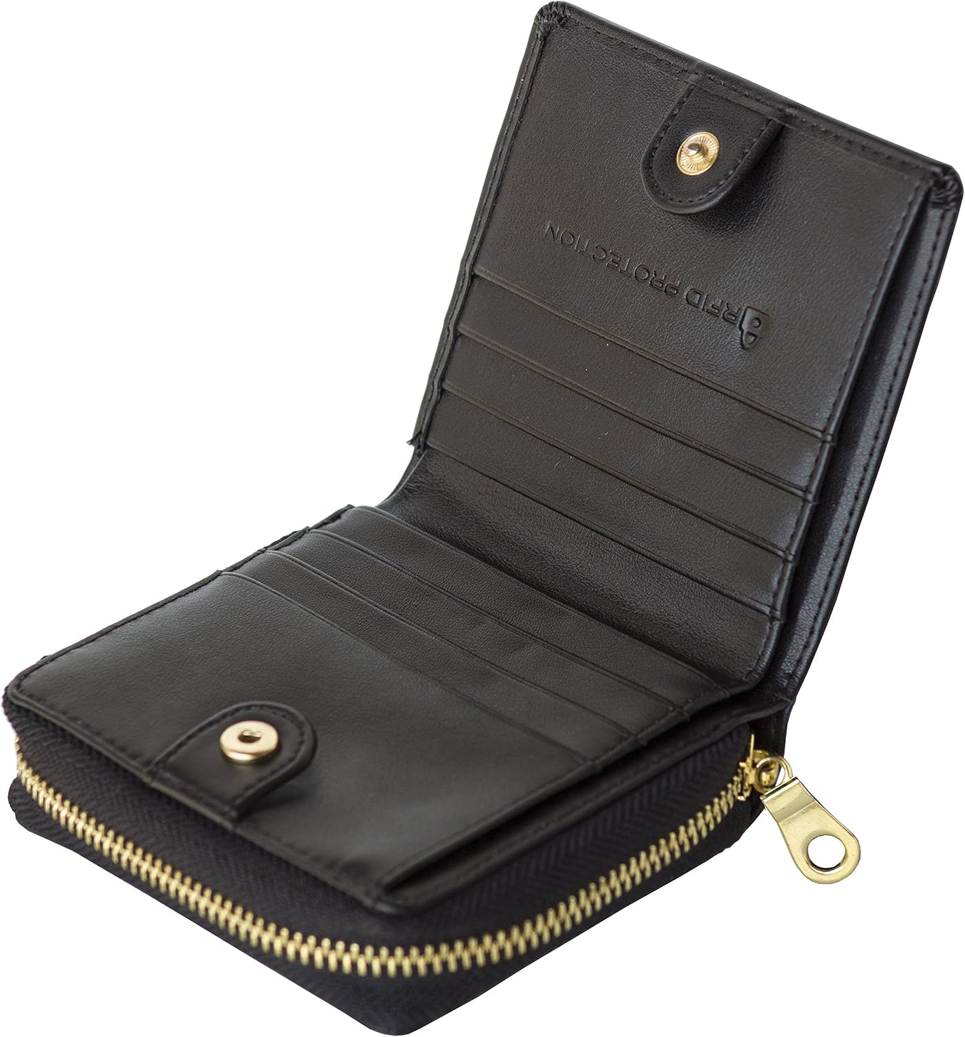 Women's Genuine Leather Scan Proof Small Zip Wallet Black N827