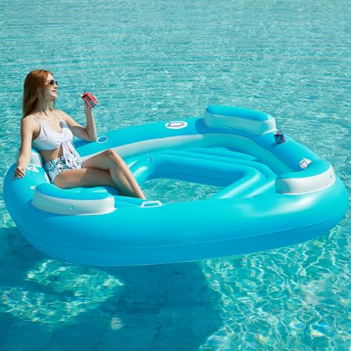 Jasonwell Floating Island Pool Float - Inflatable 4-Person Lounger Raft with Cupholders Z36323
