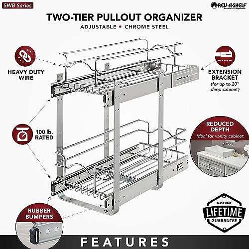 Rev-A-Shelf 2 Tier Pull Out Cabinet Organizer 12 x 18 Inch Steel Wire J907