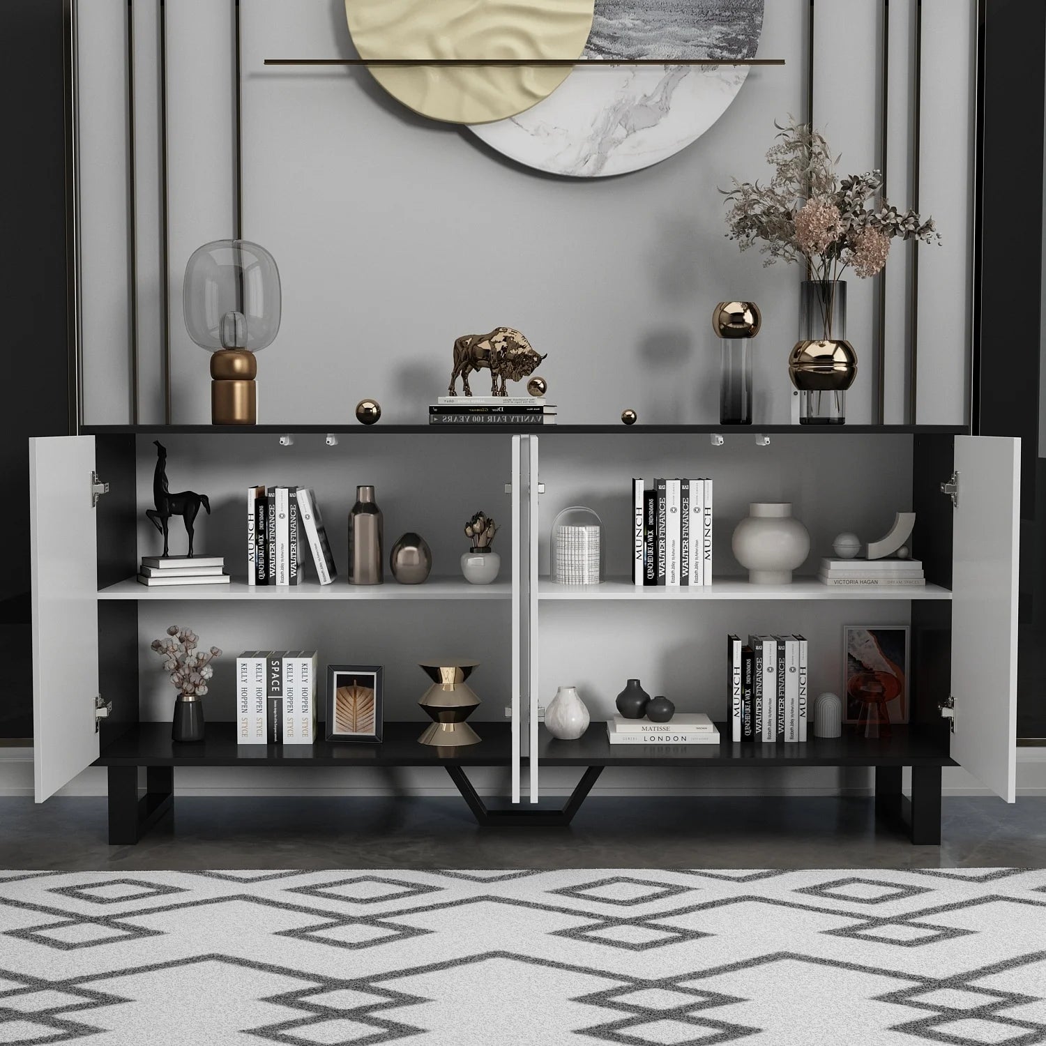Modern Credenza Sideboard with Pop-Up Doors 63 inch N1565