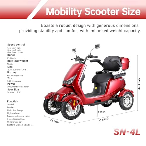 1000W Heavy Duty 4 Wheel Mobility Scooter for Seniors & Adults U9698