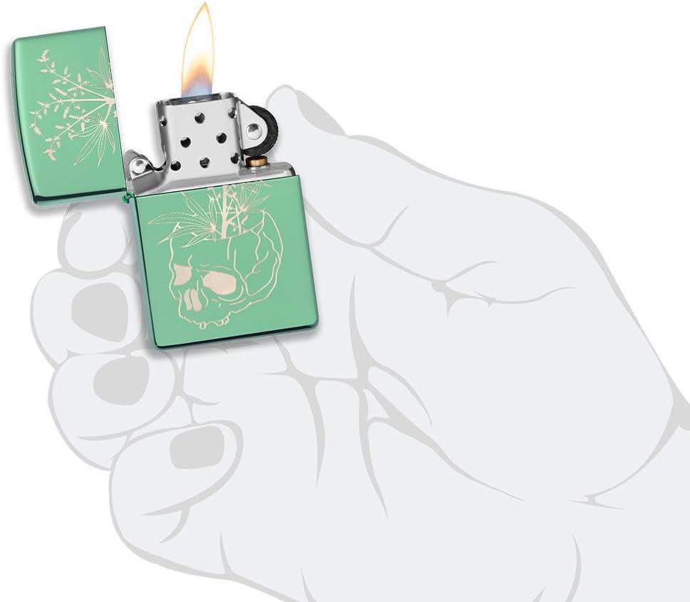 Zippo Botanical Skull Design High Polish Green Pocket Lighter E148958