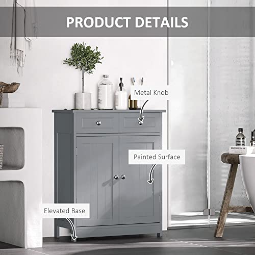 kleankin Bathroom Floor Cabinet, Wooden, 2 Doors, 2 Drawers, Grey V92019