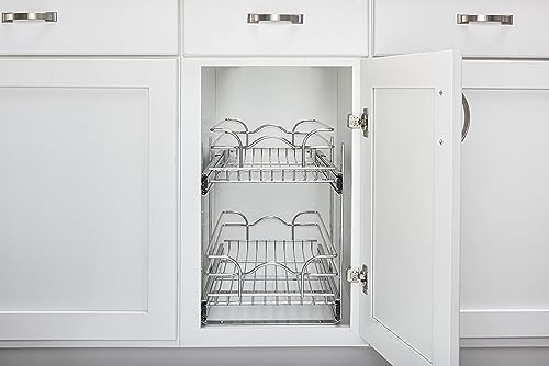 Rev-A-Shelf 2 Tier Pull Out Cabinet Organizer 12 x 18 Inch Steel Wire J907