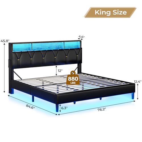 Full Size Velvet Upholstered Bed Frame with Headboard Storage & LED Lights B563