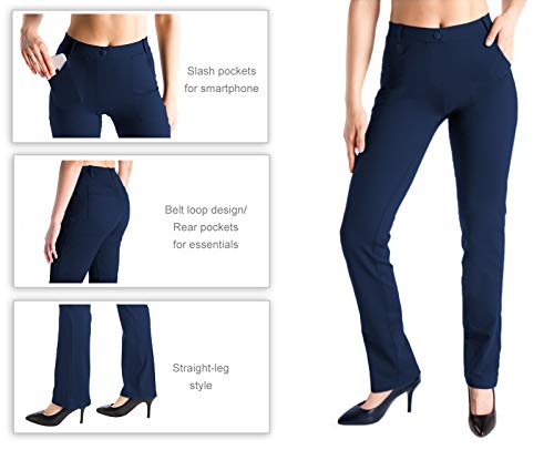 Yogipace Women's Straight Leg Yoga Dress Pants with Belt Loops H62689