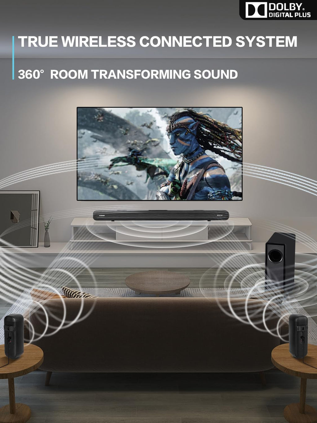 5.1 CH Surround Sound Bar with Dolby Audio, Wireless Subwoofer & Rear Speaker for TV D587