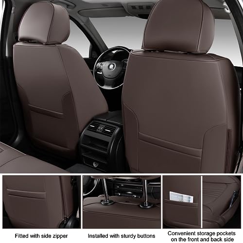 Car Seat Covers Full Set Waterproof Leather Front and Rear with Head Pillow Black Navy U136