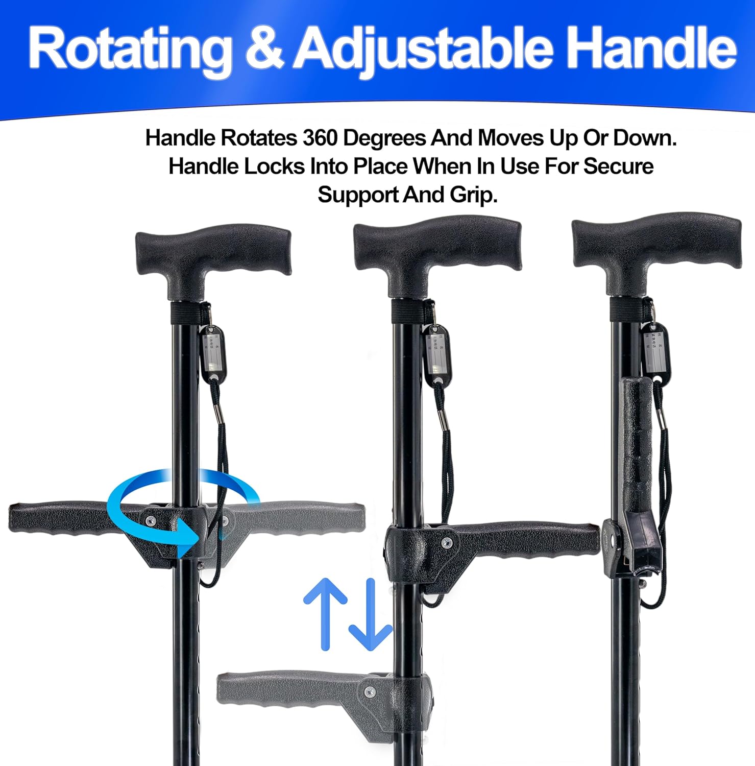 Adjustable Walking Cane with Quad Base and Rotating Handle H8946