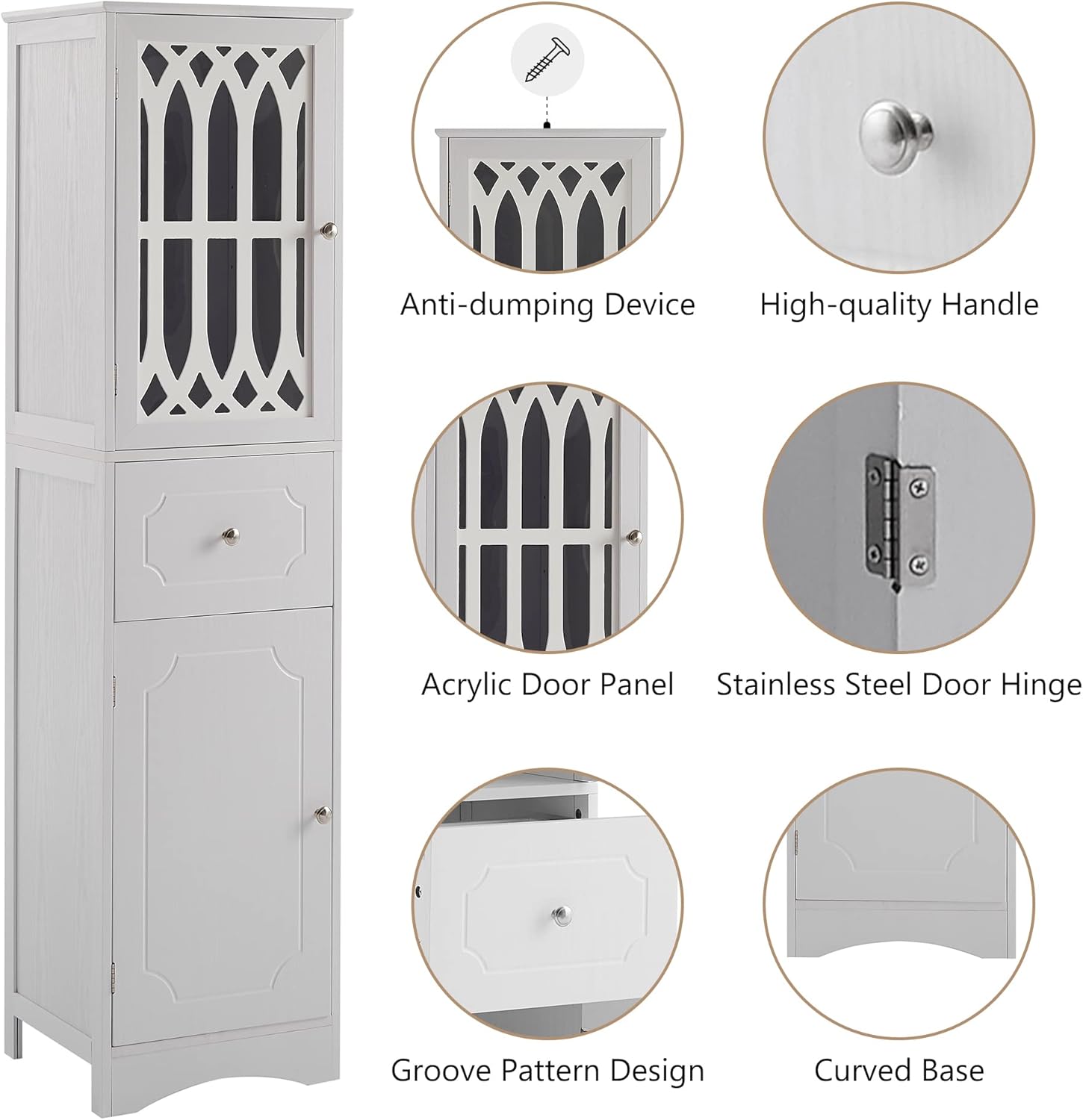 Merax Tall Bathroom Storage Cabinet with Adjustable Shelf and 2 Doors, White L374