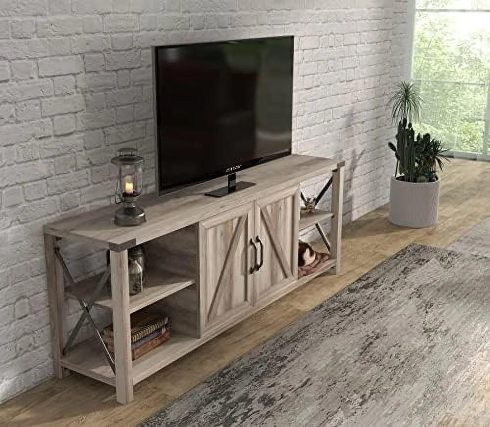 HJZUINIUNIU Farmhouse TV Stand for TVs up to 85" Wooden Entertainment Center with 2 Drawers K173