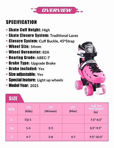 METROLLER Roller Skates for Kids, Adjustable 4 Sizes with Light Up Wheels C6565