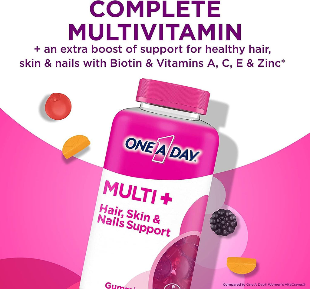 ONE A DAY Multi+ Hair, Skin & Nails Multivitamin Gummy, 120 Count E43224