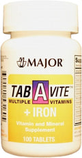 MAJOR TAB-A-VITE MULTIPLE VITAMINS+IRON ASCORBIC ACID-60 MG Yellow 100 TABLETS UPC 309040531605
