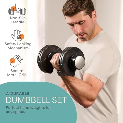 Lifepro Adjustable Dumbbells Set with Rack, 5-in-1, 15-55lb, Home Gym K99628