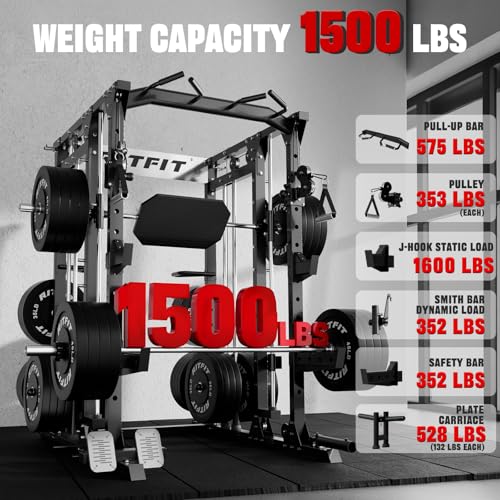 RitFit Buffalo Smith Machine Power Cage with Lat Pull-Down & Cable Crossover for Home Gym V3251