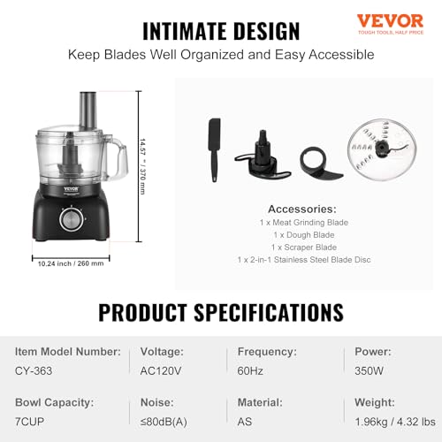 VEVOR Food Processor 7 Cup Vegetable Chopper with Reversible Disc E877918