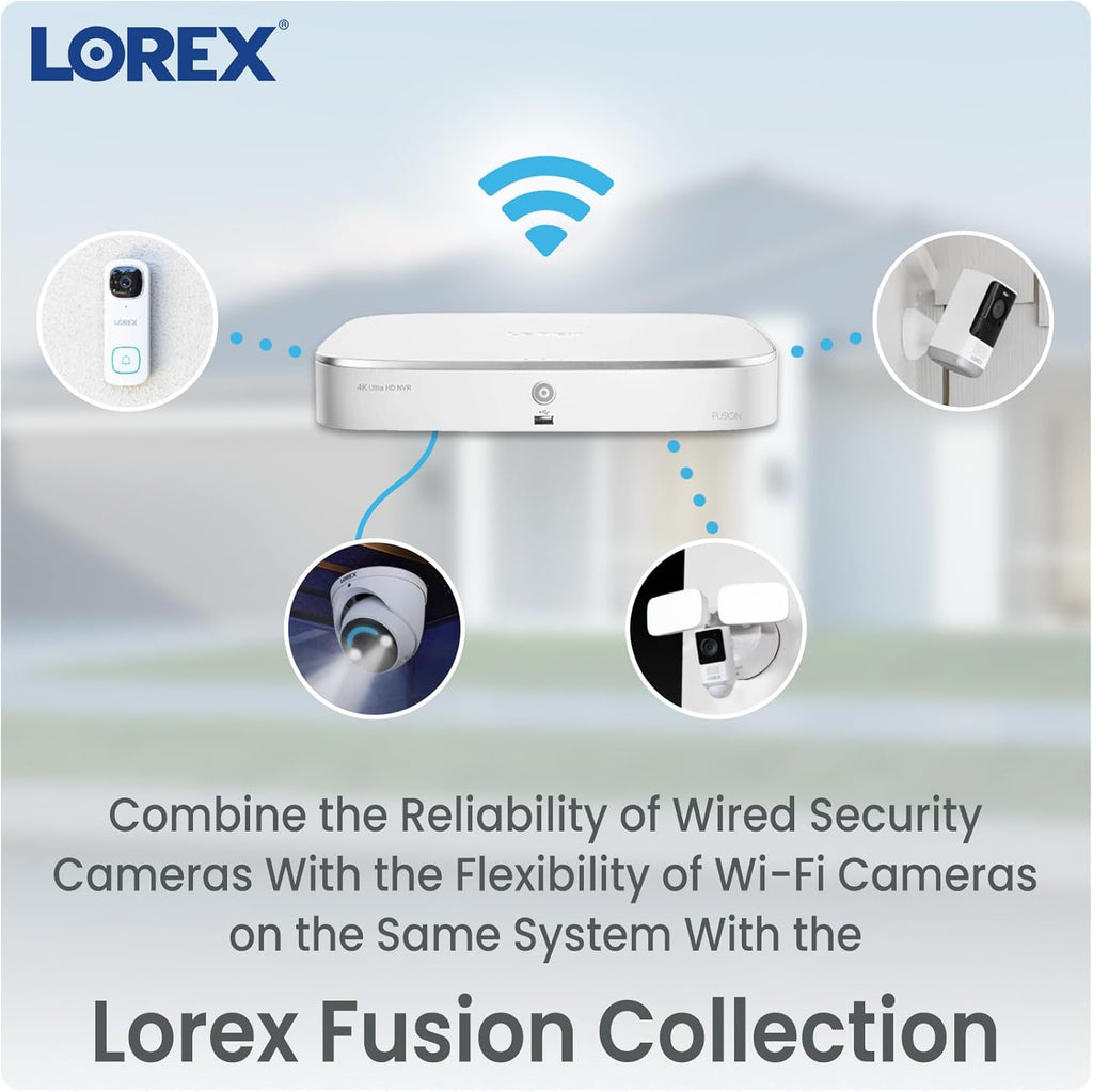 Lorex Fusion 4K 12-Channel 2TB DVR with 2 WiFi 6 Cameras A4303
