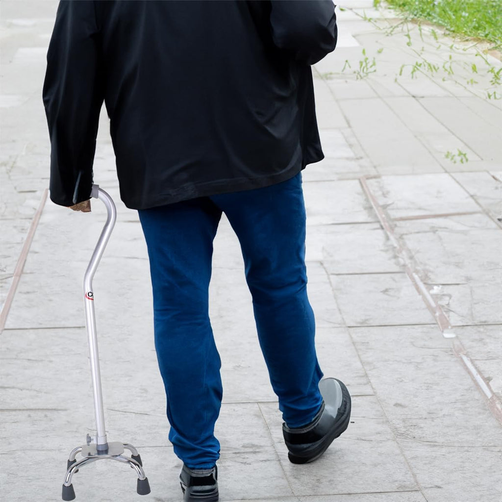 Carex Quad Cane with Small Base, Adjustable Height, Grey/Silver B899