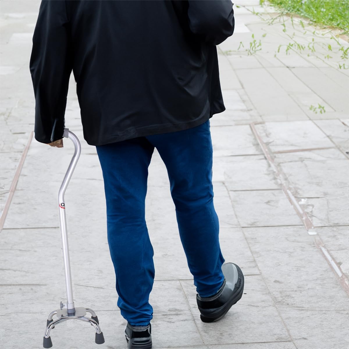 Carex Quad Cane with Small Base, Adjustable Height, Grey/Silver B899