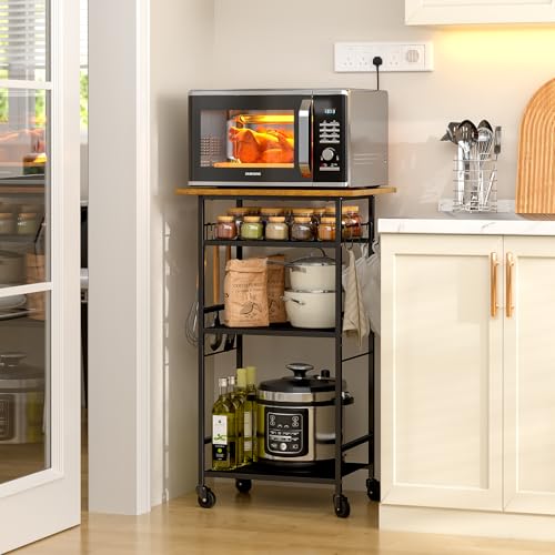 Rolling Kitchen Microwave Cart with Adjustable Shelf, 3 Tier Storage Rack on Wheels K20617
