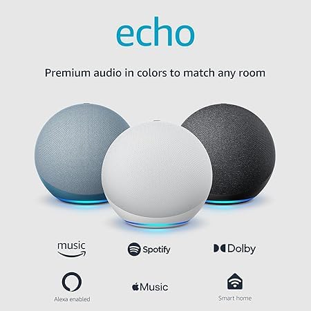Like-New Amazon Echo (newest model), Alexa speaker with premium sound, Ideal for large bedrooms, living rooms and kitchens, Charcoal