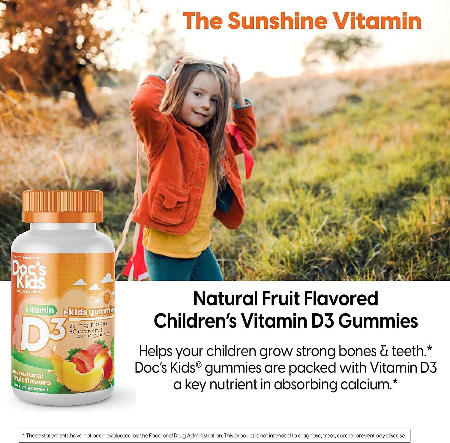 Doctor's Best Vitamin D3 Kids Gummy Natural Fruit 25 mcg, 60 Gummies R80229