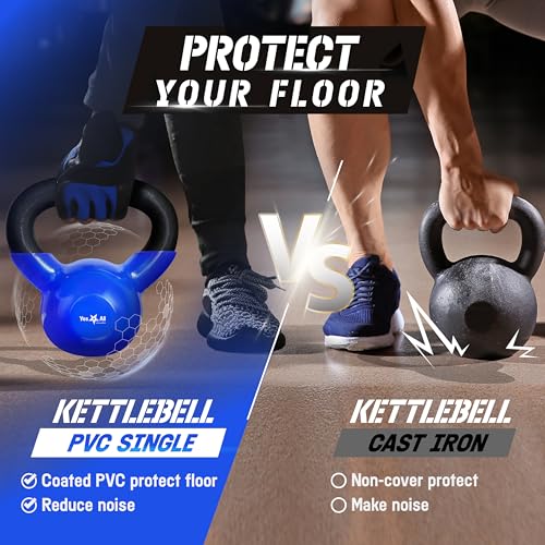 Yes4All 5-100 LB Vinyl Coated Cast Iron Kettlebells M964803