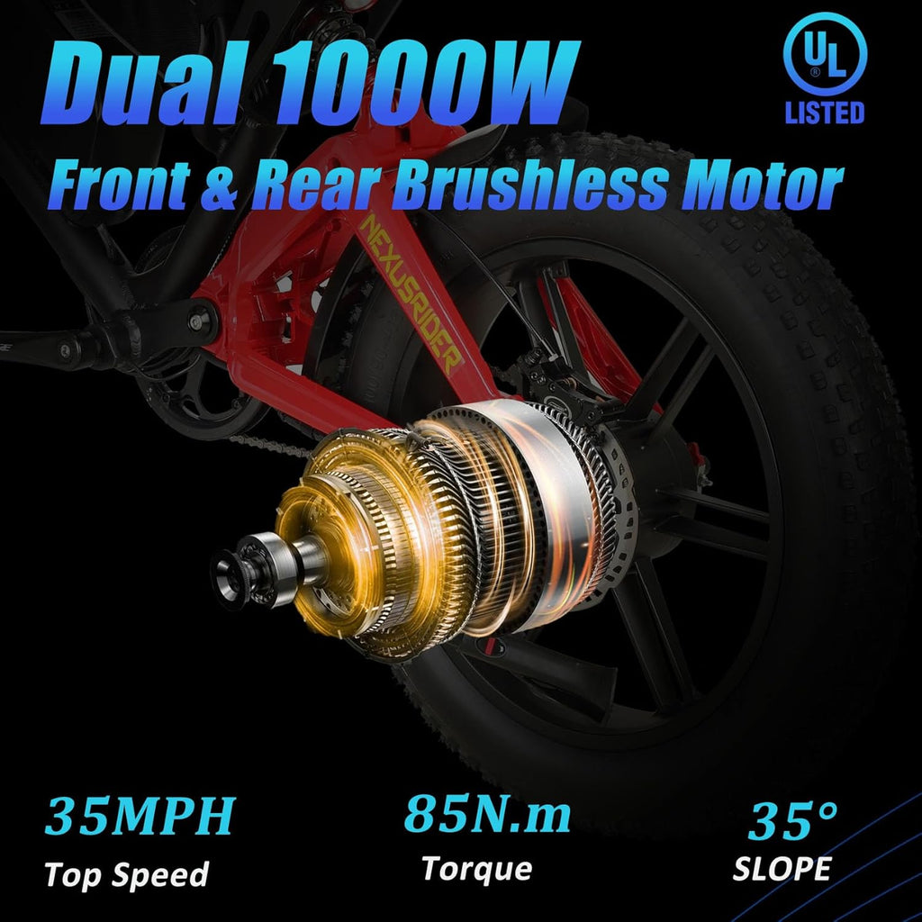 Nexusrider Fat Tire Electric Bike for Adults, 2000W Dual Motor, 35MPH X209002