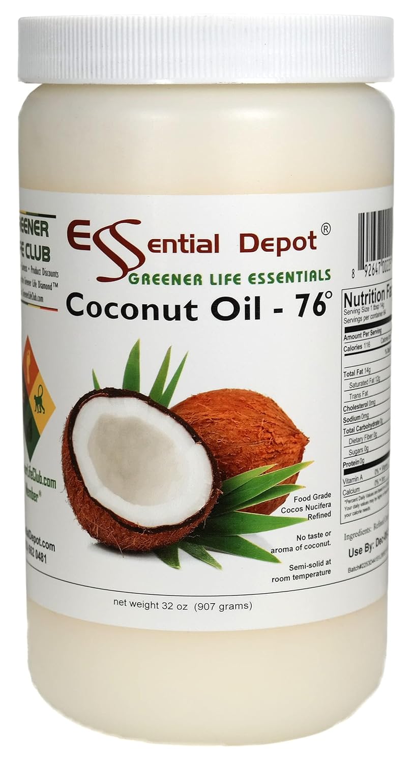 Coconut Oil - 1 Quart - 32 oz - Food Grade - safety sealed HDPE container with resealable cap