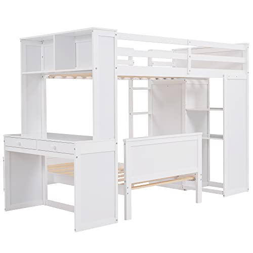 Harper & Bright Designs Full Over Twin Bunk Bed with Desk and Storage, Solid Wood, Gray L8927