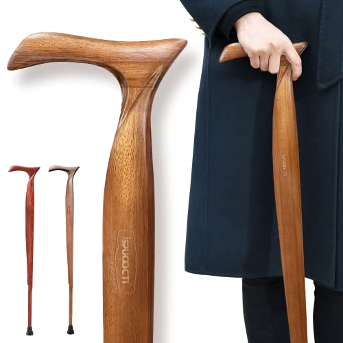 Wooden Walking Cane with Travel Bag, Natural Solid Wood, Ergonomic for Seniors Q6864