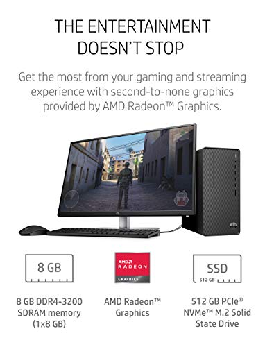 HP Desktop PC, AMD Ryzen 3, 8GB RAM, 512GB SSD, Windows 11 Home, Black C711249