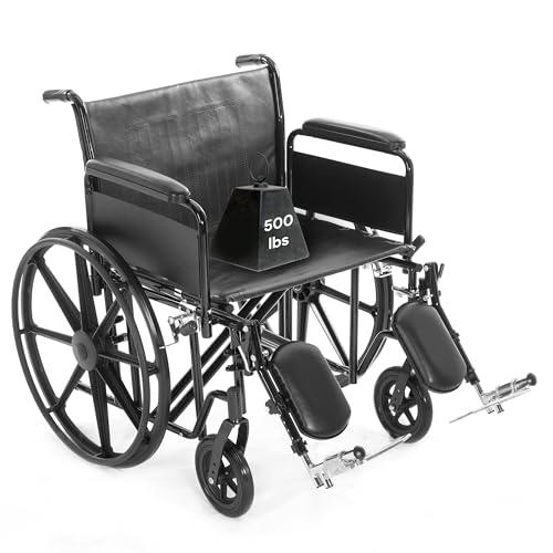 24 Inch Manual Bariatric Wheelchair for Adults Foldable - Black - Removable Full Length Arms Rest, Swing Away Footrests - 500LB Capacity - Adjustable Standard and Hemi Height - K7