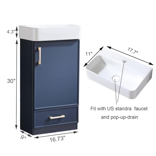 18 Inch Bathroom Vanity with Sink, Blue RV Cabinet, 1 Door 1 Drawer I857