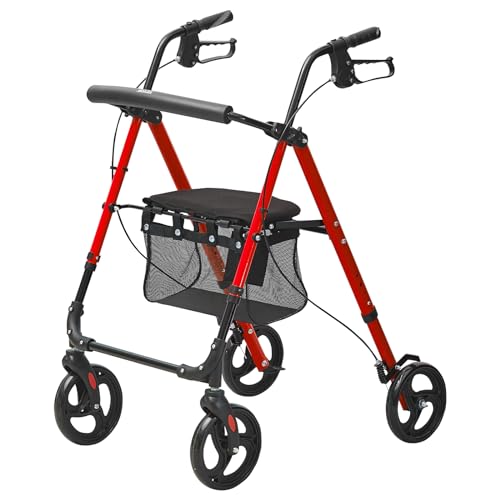 VEVOR Folding Rollator Walker for Seniors, Lightweight Aluminum, 8" All Terrain Wheels, Blue + Black N2534