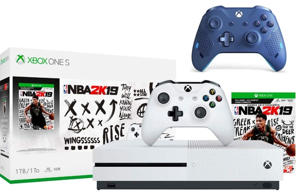 Microsoft Xbox One S 1TB NBA 2K19 Bundle + Sport Blue Special Edition Wireless Controller | Include：Xbox One S 1TB Console ,NBA 2K19 Full-Game, Wireless Controller