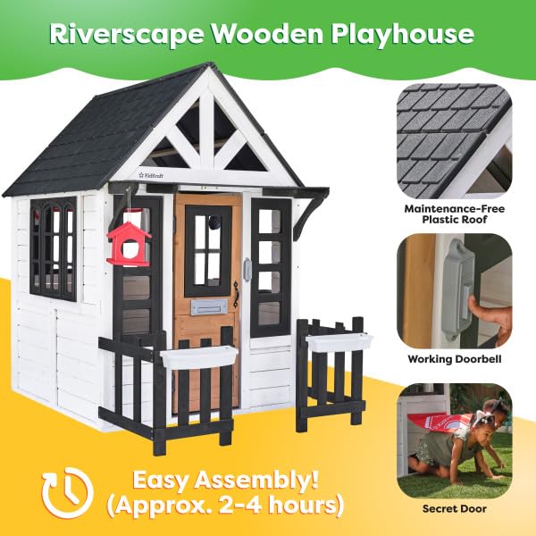 KidKraft Riverscape Wooden Playhouse with Working Doorbell and Kitchen D436389