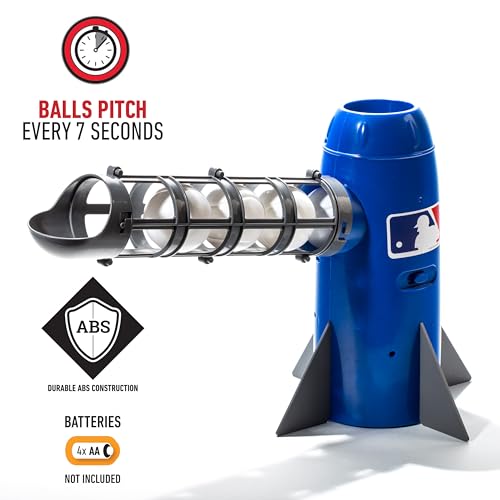 Franklin Sports MLB Kids Pitching Machine Pop Rocket Baseball Trainer with Bat and 5 Balls W217652
