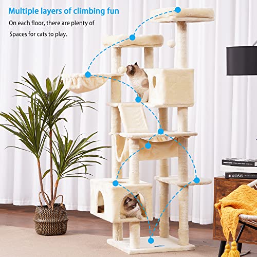 Hey-brother Cat Tree XL Cozy Cat Tower with Hammock, Scratching Posts, Light Gray O2195