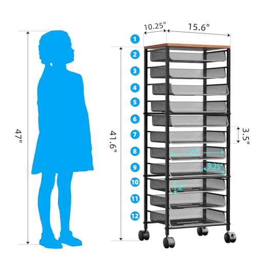 Simple Trending 14 Tier Rolling File Cart with Sliding Trays, Black C4528