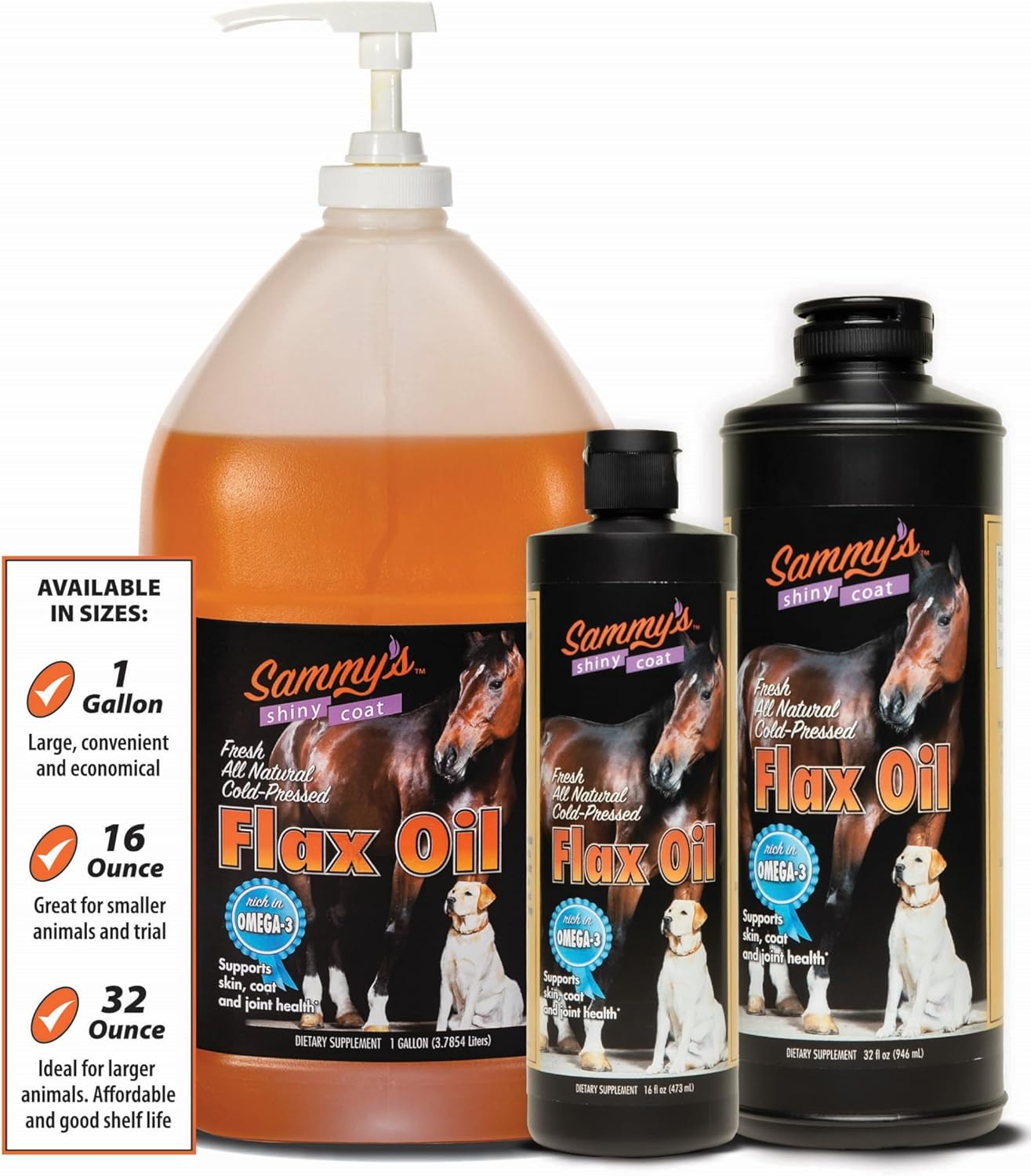 Sammy's Shiny Coat Flax Oil for Horses, Pure Flaxseed Oil Supplement, 1 Gallon Y260843