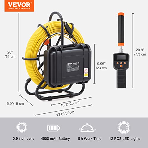 VEVOR Sewer Camera with 512Hz Locator, 165 ft, 9" Pipeline Inspection Camera with DVR P847