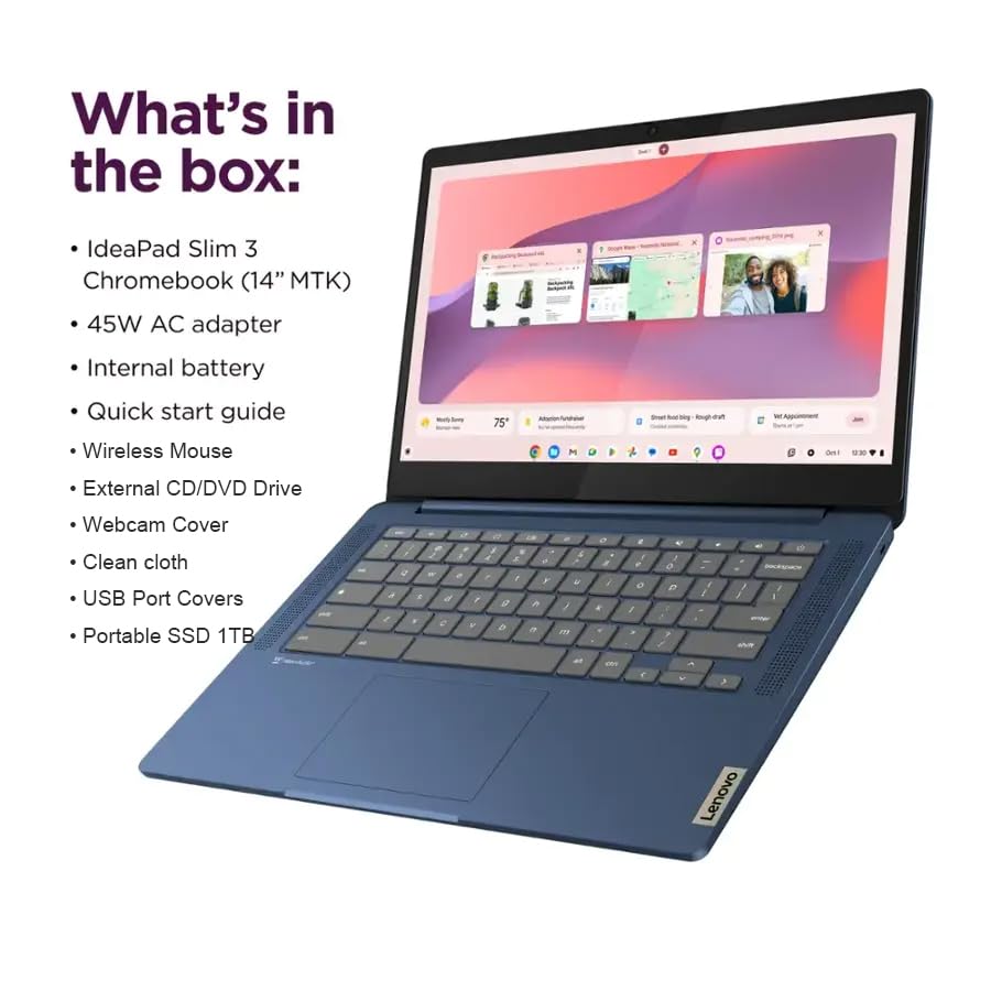 Lenovo IdeaPad Slim 3 Chromebook 14" Full HD, 8GB RAM, 64GB eMMC, Chrome OS, Blue P771632