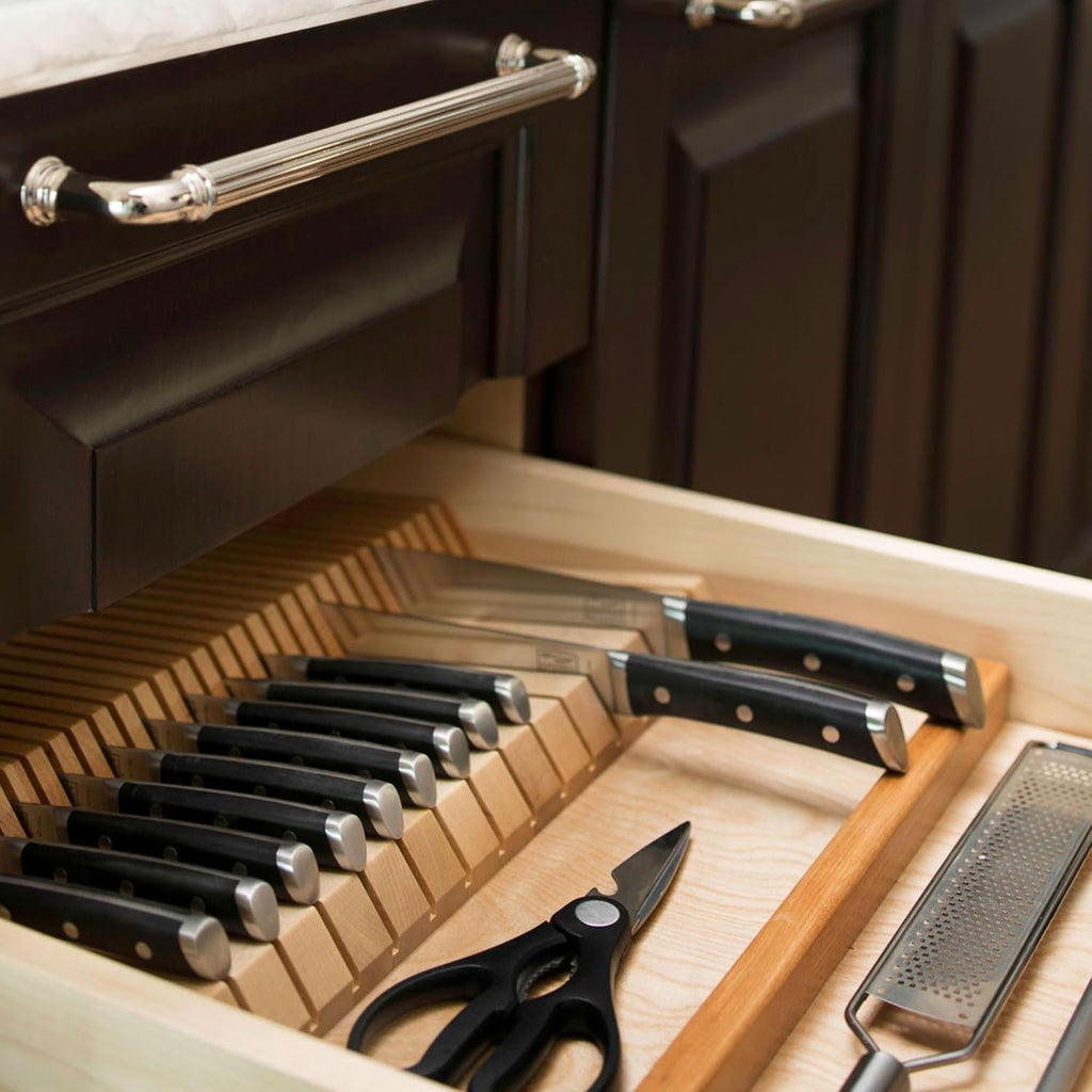 Rev-A-Shelf Dual Row Knife Block Drawer Organizer, 55 Slot Cutlery Tray, Wood N777