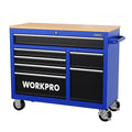 WORKPRO 46-Inch 9-Drawers Rolling Tool Chest, Mobile Tool Storage Cabinet with Wooden Top, Equipped with Casters, Handle, Drawer Liner, and Locking System, 1200 lbs Load Capacity