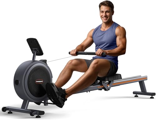 FEIERDUN Rower Machine, Compact Rowing Machines for Home with 350LBS Loading Capacity, Magetic Rower Machine for Home with APP, Row Machine with Dual Slide Rail