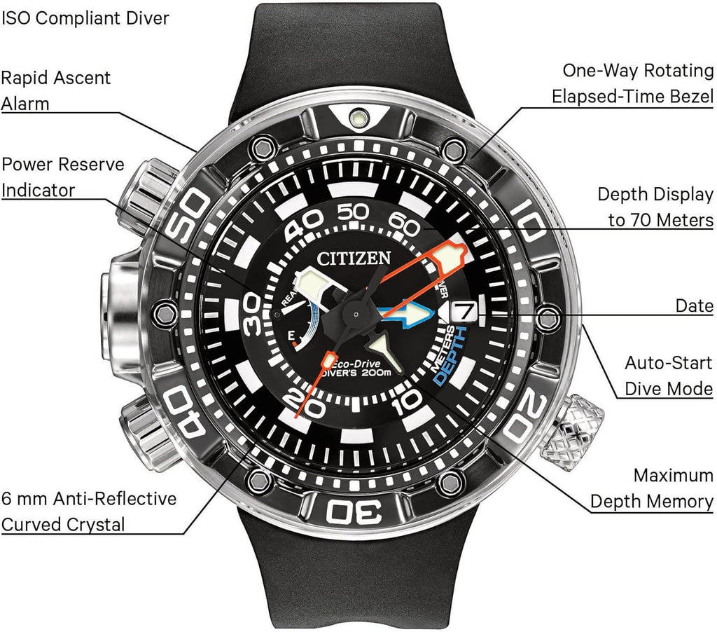 Citizen Men's Eco-Drive Promaster Aqualand Depth Meter Watch, Black Dial, Stainless Steel A3489