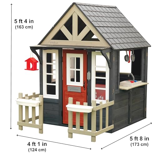 KidKraft Riverscape Wooden Playhouse with Working Doorbell and Kitchen D436389