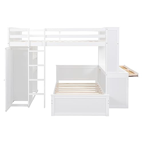 Harper & Bright Designs Full Over Twin Bunk Bed with Desk and Storage, Solid Wood, Gray L8927